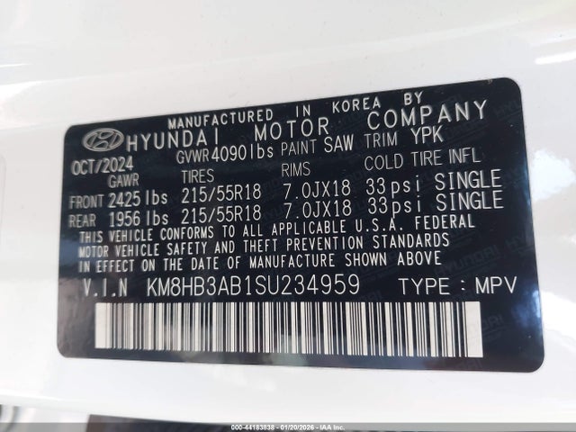 KM8HB3AB1SU234959 Hyundai Kona Sel