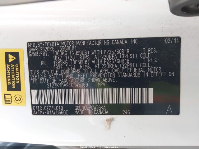 2T2ZK1BA9EC145169 Lexus RX 350