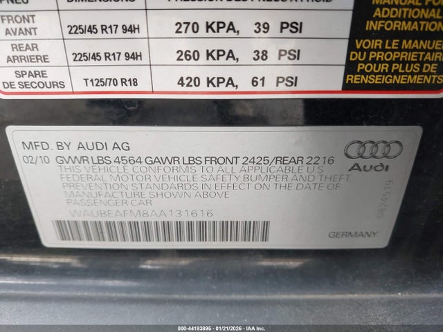 Продажа на аукционе авто 2010 Audi A3 2.0t Premium, vin: WAUBEAFM8AA131616, номер лота: 44183895