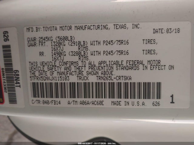 5TFRX5GNXJX115103 Toyota Tacoma Sr