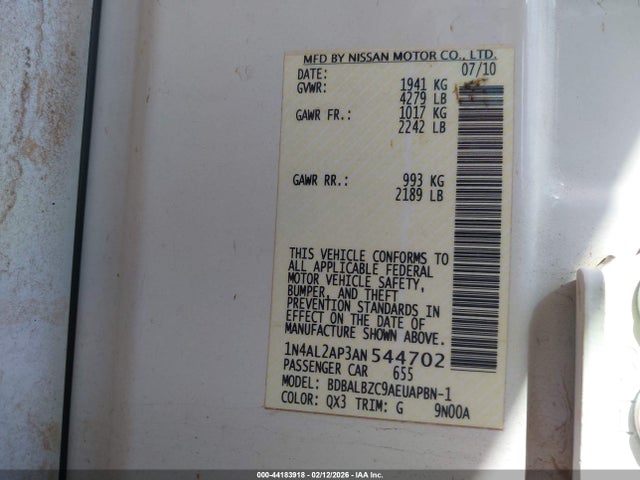 44183918 :رقم المزاد ، 1N4AL2AP3AN544702 vin ، 2010 Nissan Altima 2.5 S مزاد بيع