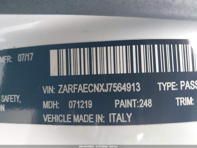 Aukcja sprzedaży 2018 Alfa Romeo Giulia Ti Sport Rwd, vin: ZARFAECNXJ7564913, numer aukcji: 44183923