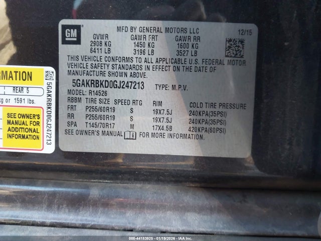 Продажа на аукционе авто 2016 Buick Enclave Leather, vin: 5GAKRBKD0GJ247213, номер лота: 44183925