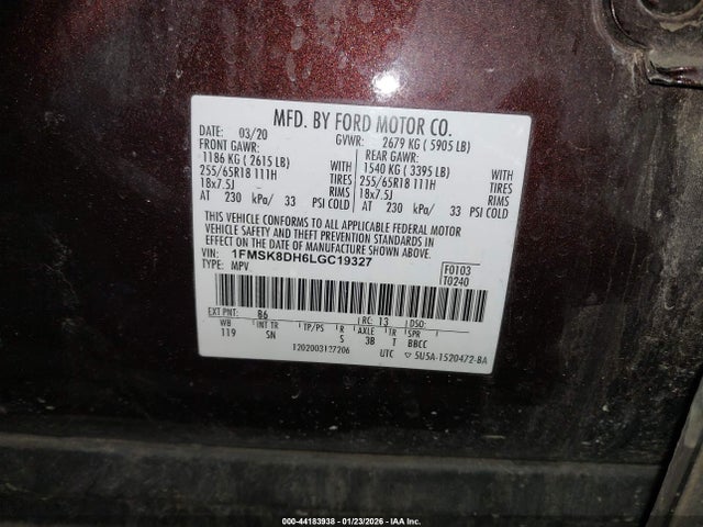 2020 FORD EXPLORER 1FMSK8DH6LGC19327 Photo 8