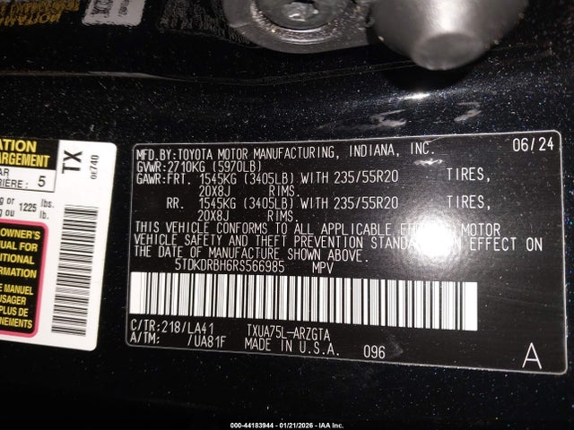 5TDKDRBH6RS566985 Toyota Highlander Platinum