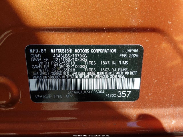 Aukcja sprzedaży 2025 Mitsubishi Outlander Sport 2.0 Le Awc, vin: JA4ARUAUXSU006364, numer aukcji: 44183950