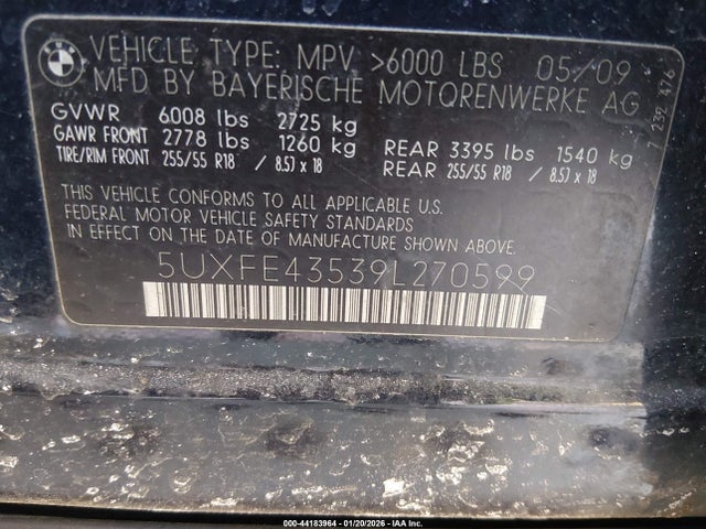 Aukcja sprzedaży 2009 Bmw X5 Xdrive30i, vin: 5UXFE43539L270599, numer aukcji: 44183964