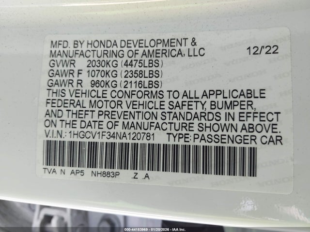 1HGCV1F34NA120781 Honda Accord Sport