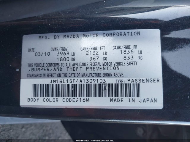 44184017 :رقم المزاد ، JM1BL1SF4A1309103 vin ، 2010 Mazda Mazda3 I Touring مزاد بيع