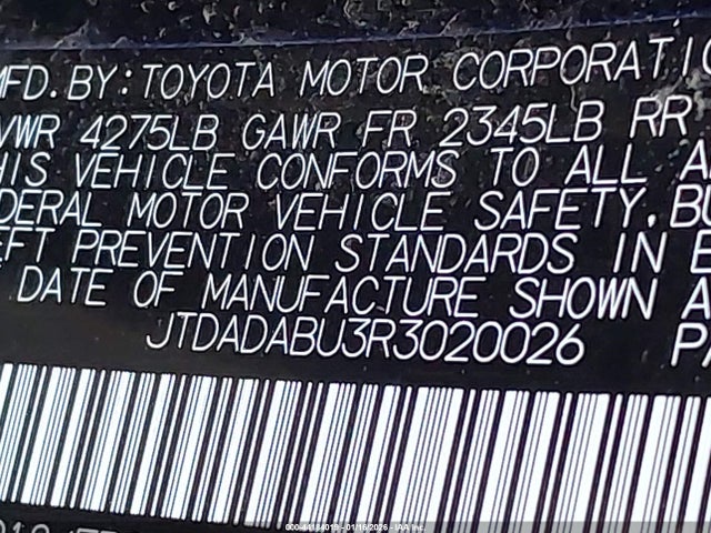 JTDADABU3R3020026 Toyota Prius Le Awd-e