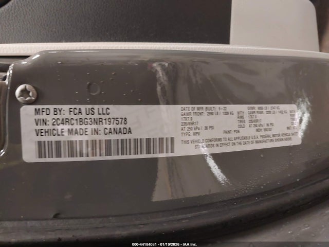 2022 Chrysler Pacifica Touring L მანქანა იყიდება აუქციონზე, vin: 2C4RC1BG3NR197578, აუქციონის ნომერი: 44184081