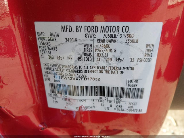 2007 FORD F-150 1FTPW12VX7FB17832 Photo 8