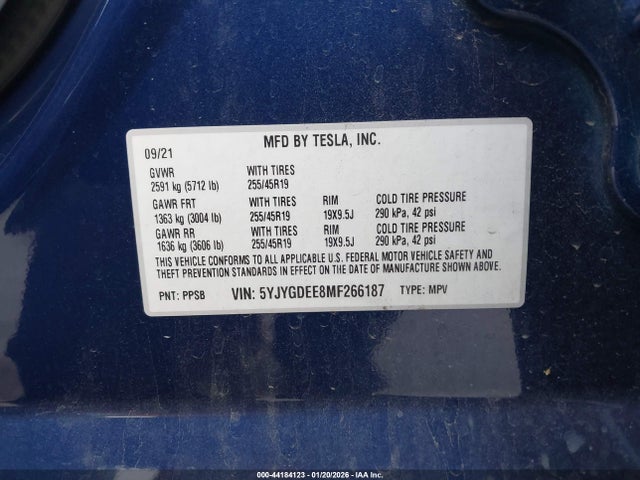 2021 TESLA MODEL Y 5YJYGDEE8MF266187 Photo 8