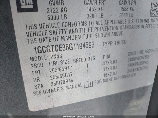 1GCGTCE36G1194595 Chevrolet Colorado Lt