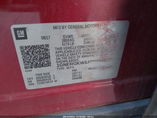 1GNERGKW3JJ116088 Chevrolet Traverse 1lt