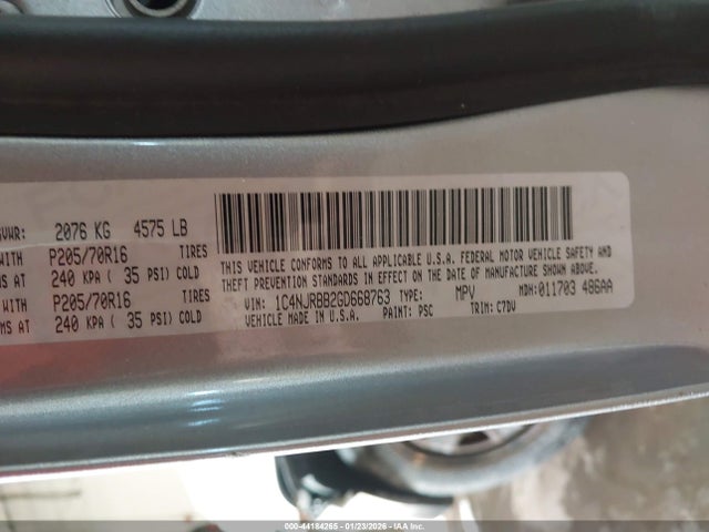 2016 Jeep Patriot Sport მანქანა იყიდება აუქციონზე, vin: 1C4NJRBB2GD668763, აუქციონის ნომერი: 44184265