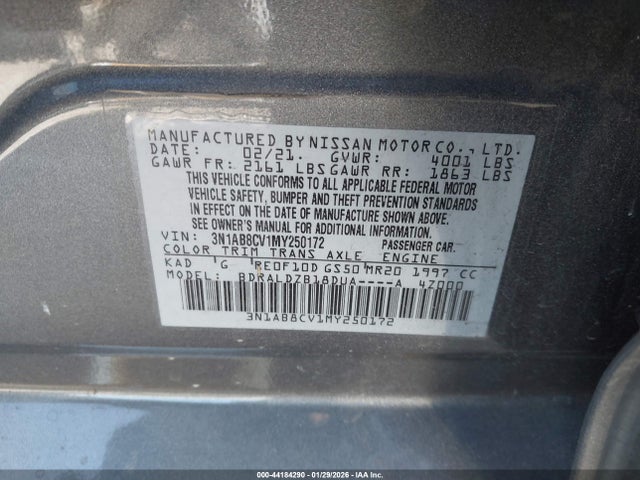 3N1AB8CV1MY250172 Nissan Sentra Sv Xtronic Cvt