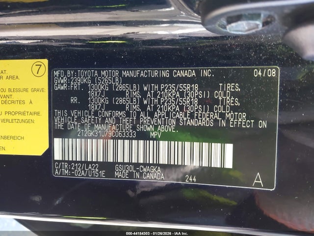 2009 Lexus Rx 350 მანქანა იყიდება აუქციონზე, vin: 2T2GK31U79C063333, აუქციონის ნომერი: 44184303
