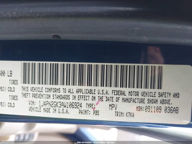 44184304 :رقم المزاد ، 1J4PN2GK3AW106924 vin ، 2010 Jeep Liberty Sport مزاد بيع