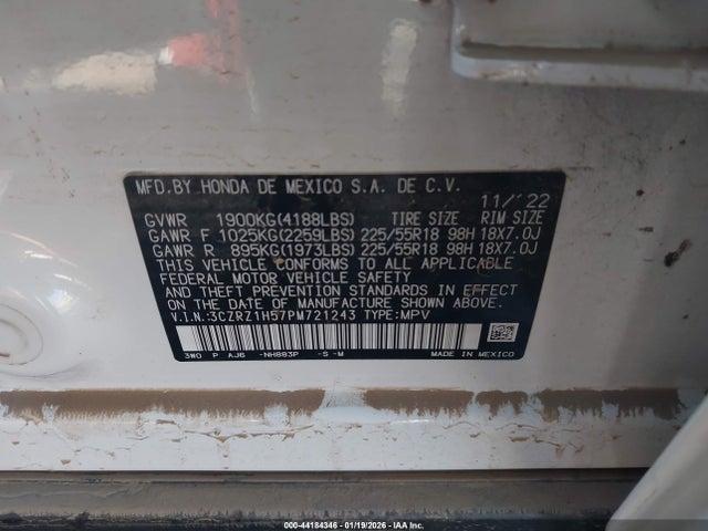 3CZRZ1H57PM721243 Honda Hr-v 2wd Sport