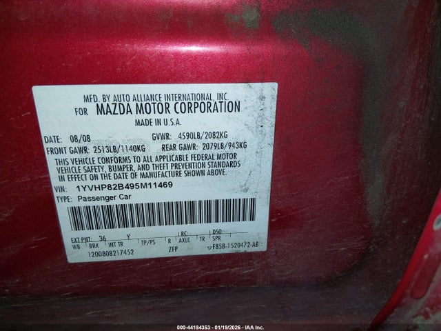 Aukcja sprzedaży 2009 Mazda Mazda6 S Grand Touring, vin: 1YVHP82B495M11469, numer aukcji: 44184353