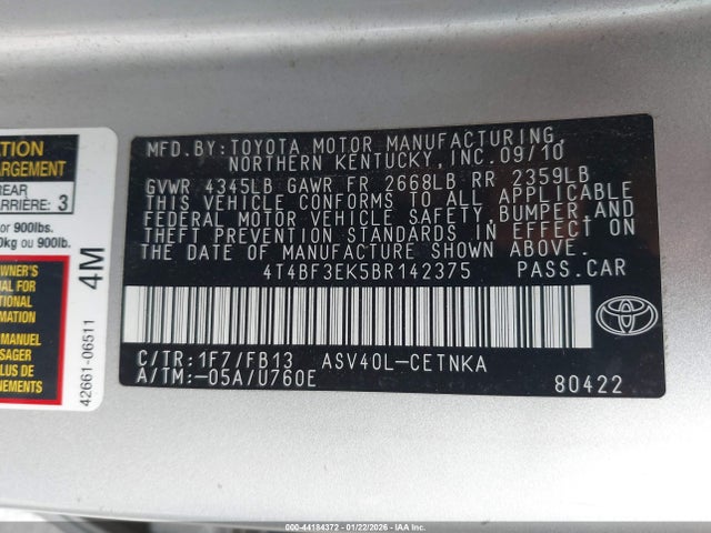 2011 TOYOTA CAMRY 4T4BF3EK5BR142375 Photo 8