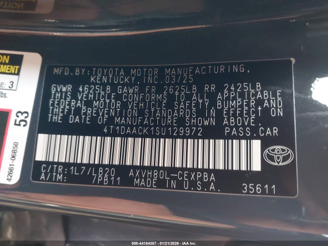 Aukcja sprzedaży 2025 Toyota Camry Xse, vin: 4T1DAACK1SU129972, numer aukcji: 44184387