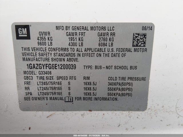 1GAZGYFG6E1200039 Chevrolet Express 3500 Lt
