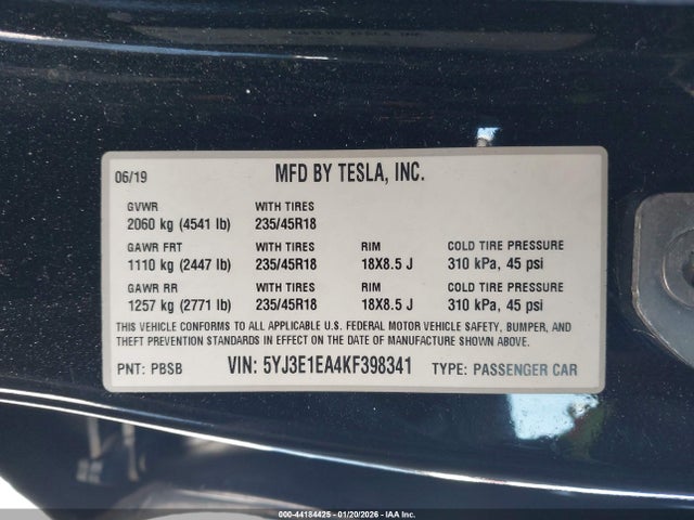 2019 TESLA MODEL 3 5YJ3E1EA4KF398341 Photo 8