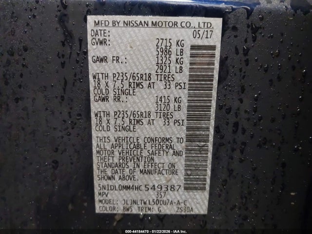 Aukcja sprzedaży 2017 Infiniti Qx60, vin: 5N1DL0MM4HC549387, numer aukcji: 44184470