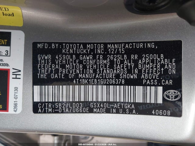 4T1BK1EB1GU206378 Toyota AVALON XLE