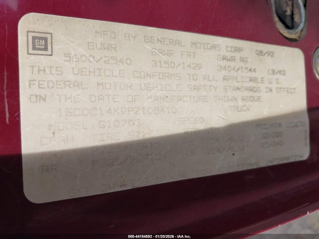 1993 CHEVROLET GMT-400 1GCDC14K9PZ108410 Photo 8