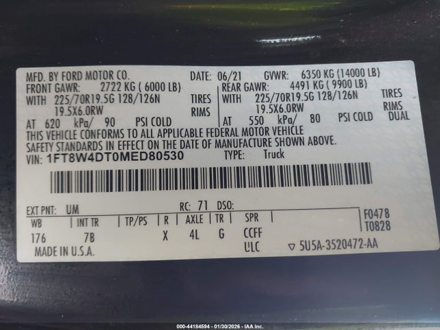 Aukcja sprzedaży 2021 Ford F-450 Platinum, vin: 1FT8W4DT0MED80530, numer aukcji: 44184594