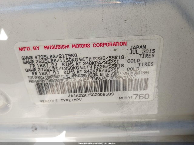 2016 MITSUBISHI OUTLANDER JA4AD2A35GZ008589 Photo 8