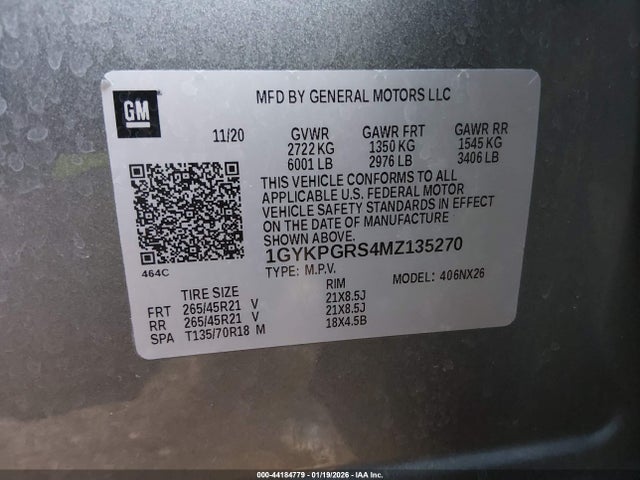 44184779 :رقم المزاد ، 1GYKPGRS4MZ135270 vin ، 2021 Cadillac Xt6 Awd Sport مزاد بيع