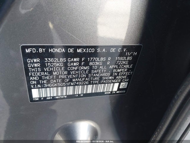 3HGGK5G51FM749226 Honda FIT LX