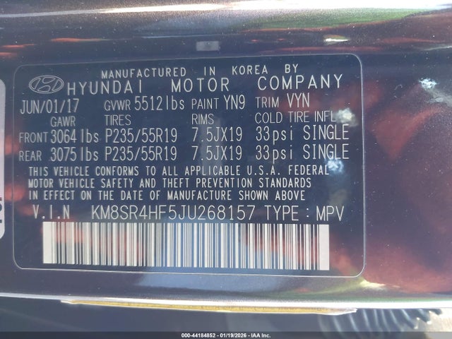 KM8SR4HF5JU268157 Hyundai Santa Fe Limited Ultimate