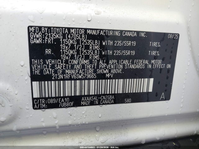 44184903 :رقم المزاد ، 2T3N1RFV6SW579665 vin ، 2025 Toyota Rav4 Limited مزاد بيع