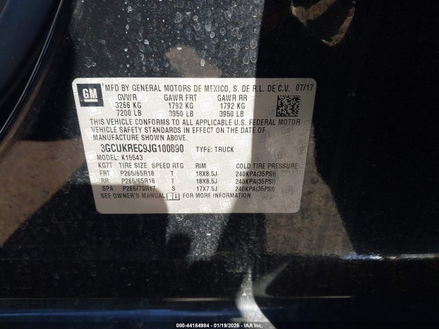 3GCUKREC9JG100890 Chevrolet Silverado 1500 2lt