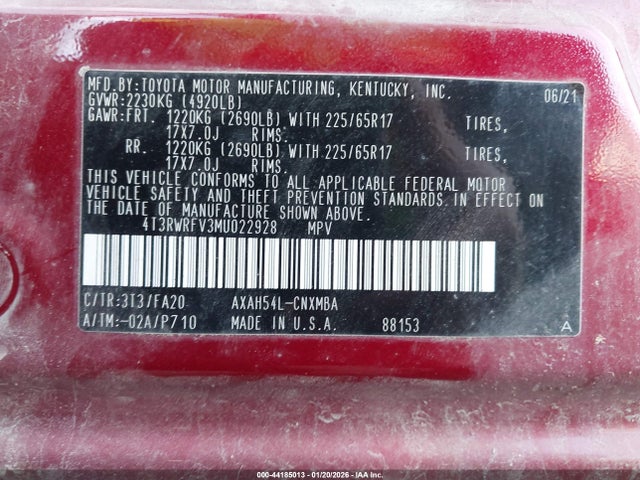 4T3RWRFV3MU022928 Toyota Rav4 Hybrid Xle