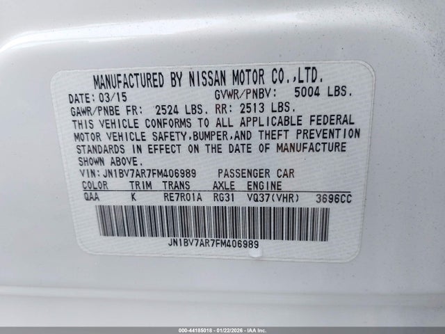 Продажа на аукционе авто 2015 Infiniti Q50 Premium, vin: JN1BV7AR7FM406989, номер лота: 44185018