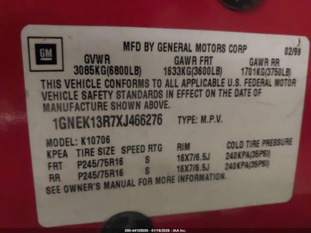 1999 CHEVROLET TAHOE 1GNEK13R7XJ466276 Photo 8