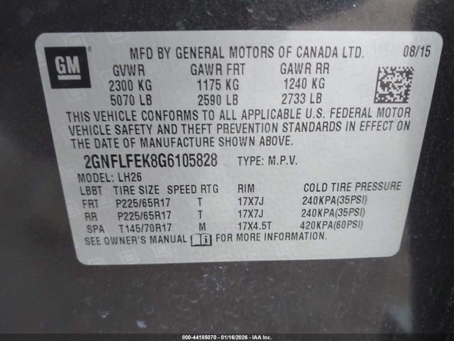 Chevrolet EQUINOX LT 2016 2GNFLFEK8G6105828 Image 9