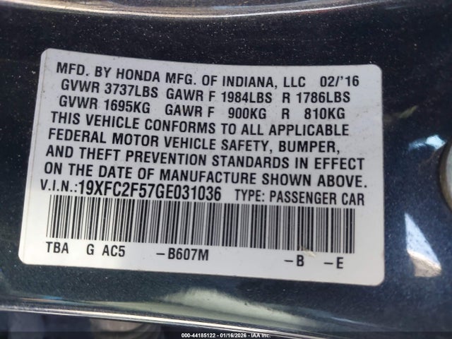 Honda Civic Lx 2016 19XFC2F57GE031036 Image 9