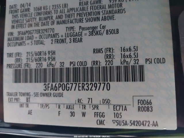 Ford FUSION S 2014 3FA6P0G77ER329770 Image 9