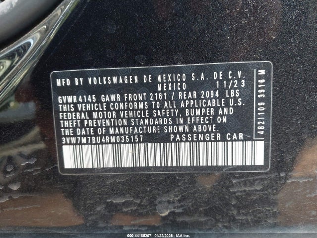 2024 Volkswagen Jetta 1.5t Se მანქანა იყიდება აუქციონზე, vin: 3VW7M7BU4RM035157, აუქციონის ნომერი: 44185207
