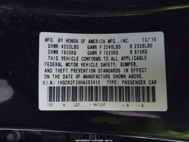 1HGCR2F3XHA093410 Honda ACCORD LX