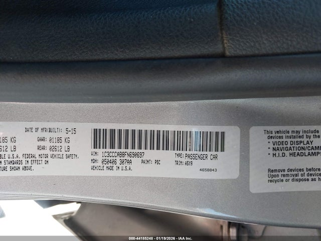 Продаж на аукціоні авто 2015 Chrysler 200 Limited, vin: 1C3CCCAB8FN690697, номер лоту: 44185248