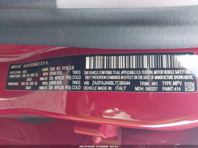 2020 ALFA ROMEO STELVIO ZASPAJAN8L7C96044 Photo 8