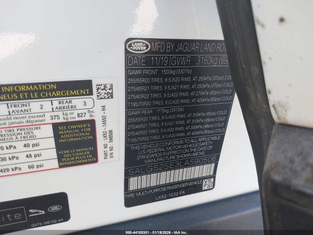 2020 LAND ROVER RANGE ROVER SALGS2SE3LA590506 Photo 8